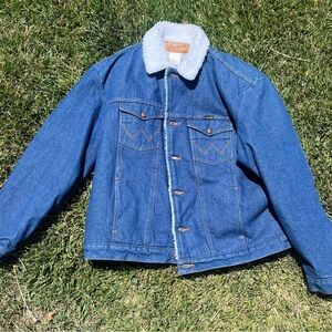 Vintage 90s Wrangler Sherpa Lined Denim Trucker Western Cowboy Jean Jacket 2XL